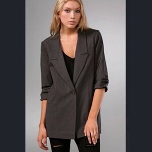 Elizabeth & James heather grey fitted ruched sleeve boyfriend blazer size 6
